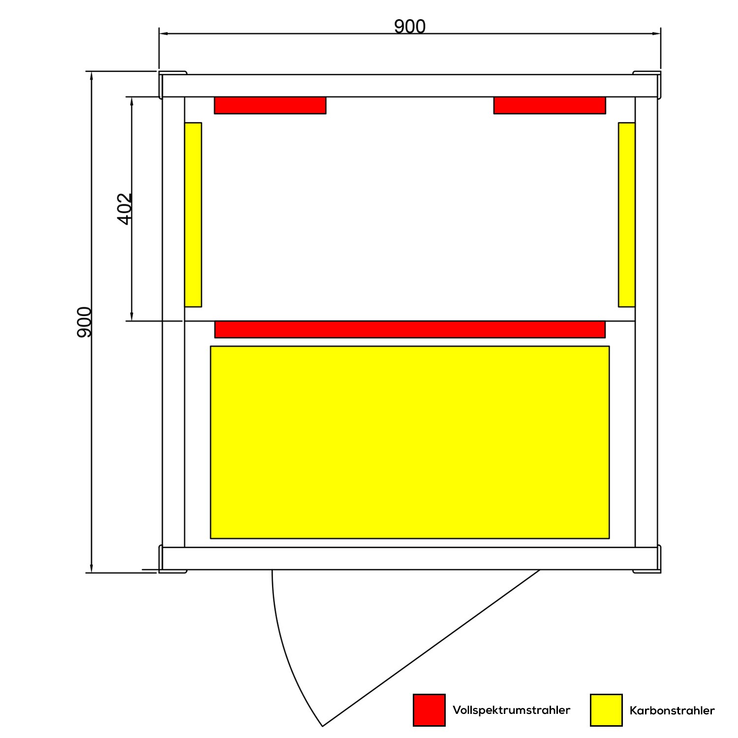 Dewello® Infrarotkabine Infrarotsauna PIERSON 90cm x 90cm inkl. 3 Vollspektrumstrahler, 3 Karbonstrahler, Farblicht, LED