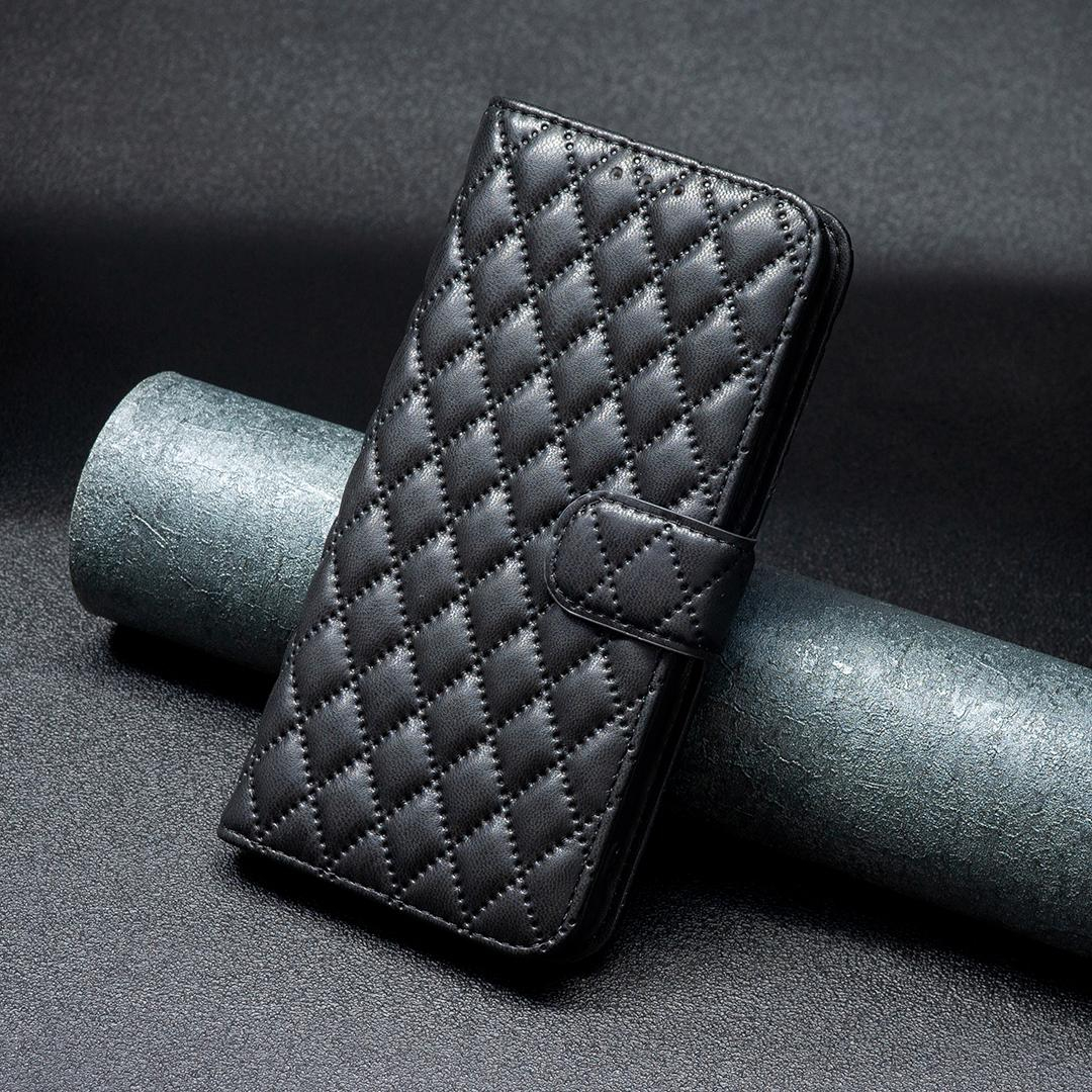 iPhone 14 / iPhone 13 Leder Tasche Flip Cover Steppmuster - Schwarz