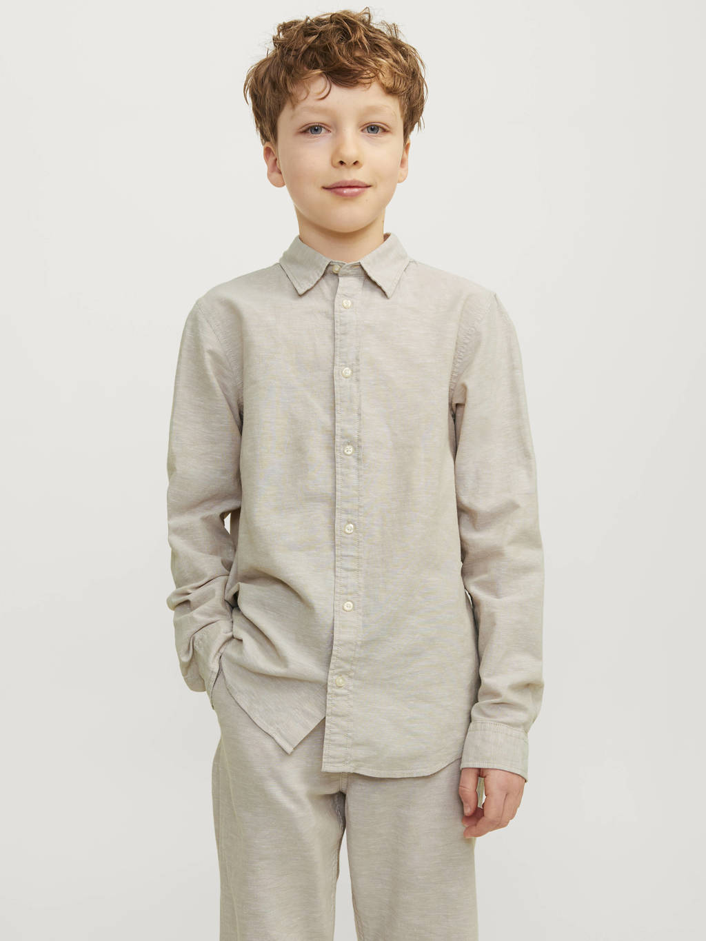 JACK & JONES overhemd JJELINEN BLEND beige