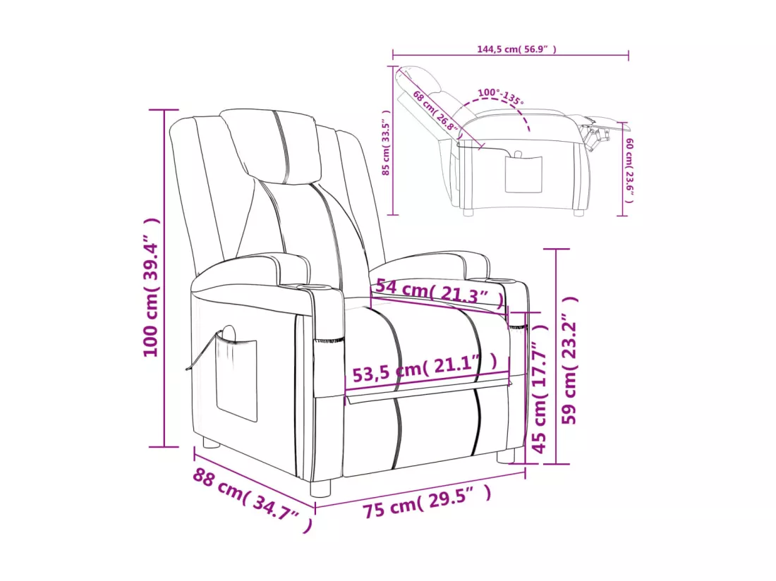 Fauteuil inclinable électrique Noir Similicuir