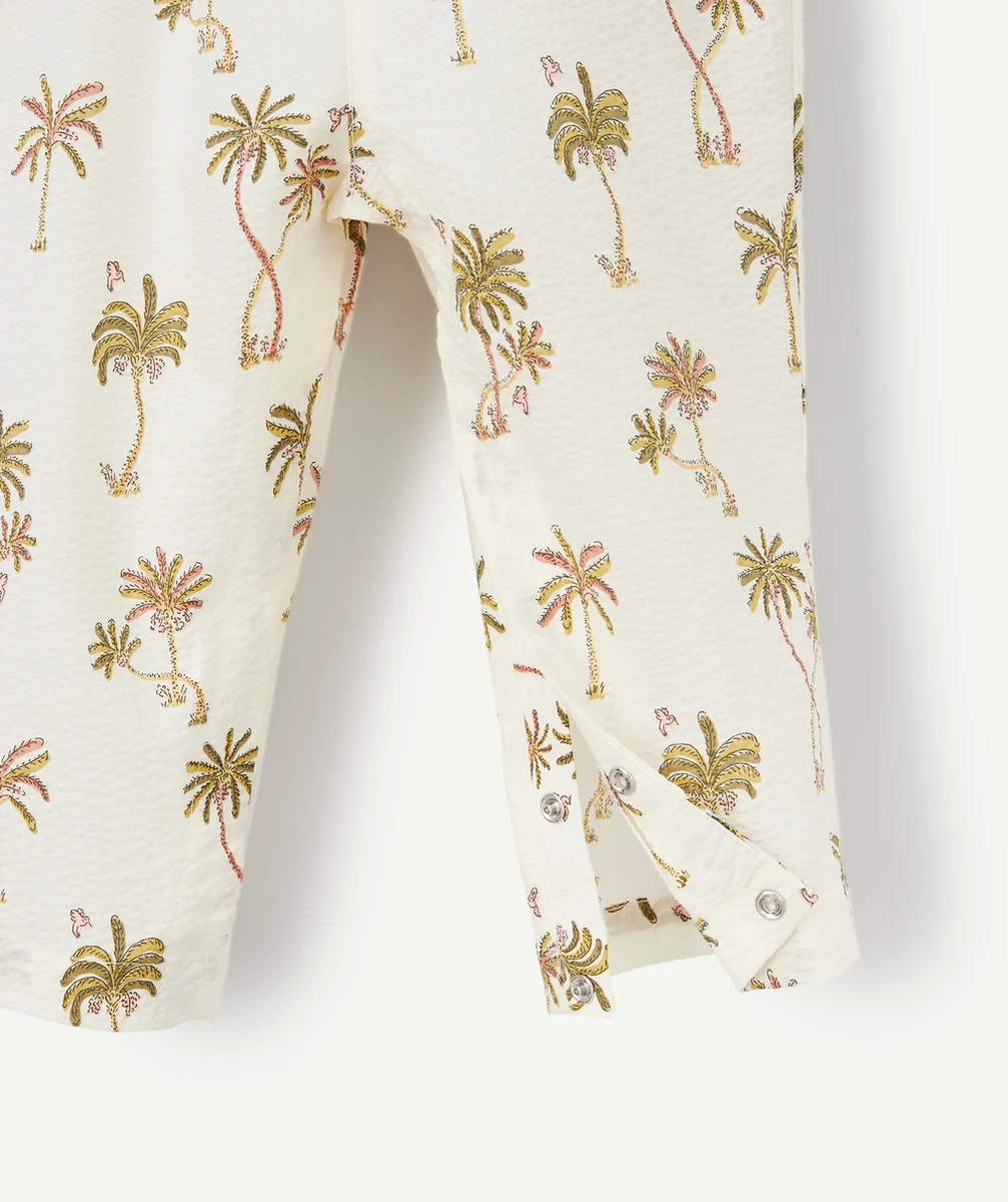 COMBINAISON BÉBÉ FILLE BLANCHE EN COTON AVEC PALMIERS FLOQUÉS