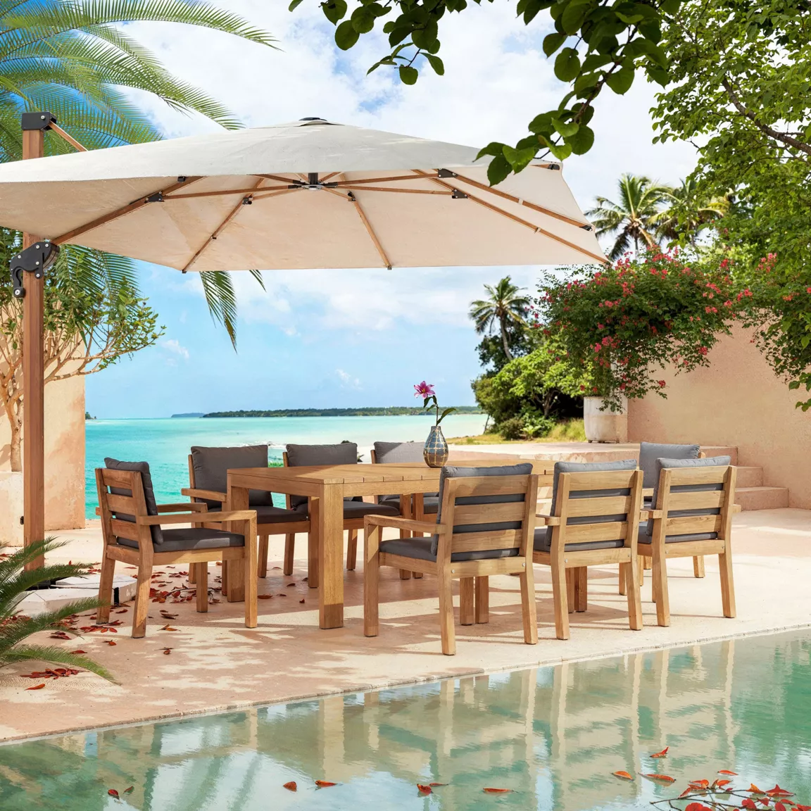 Lot de 2 fauteuils de jardin empilables en bois d'acacia Bornéo Gris anthracite