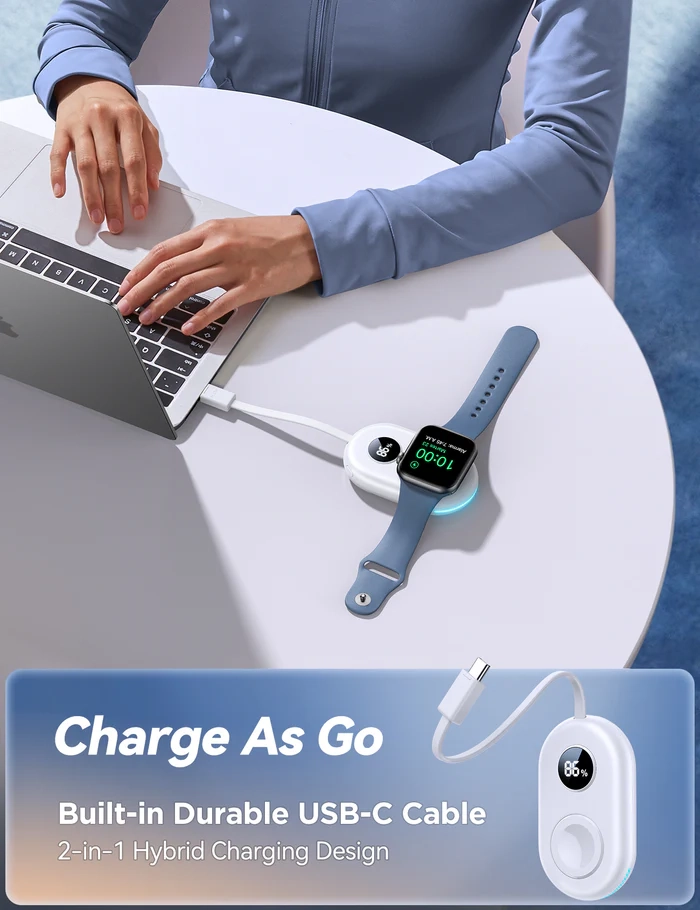 (5V/1A) 2000mAh Powerbank Ladegerät mit USB C Kabel für Apple Watch (JR-W09) - Schwarz