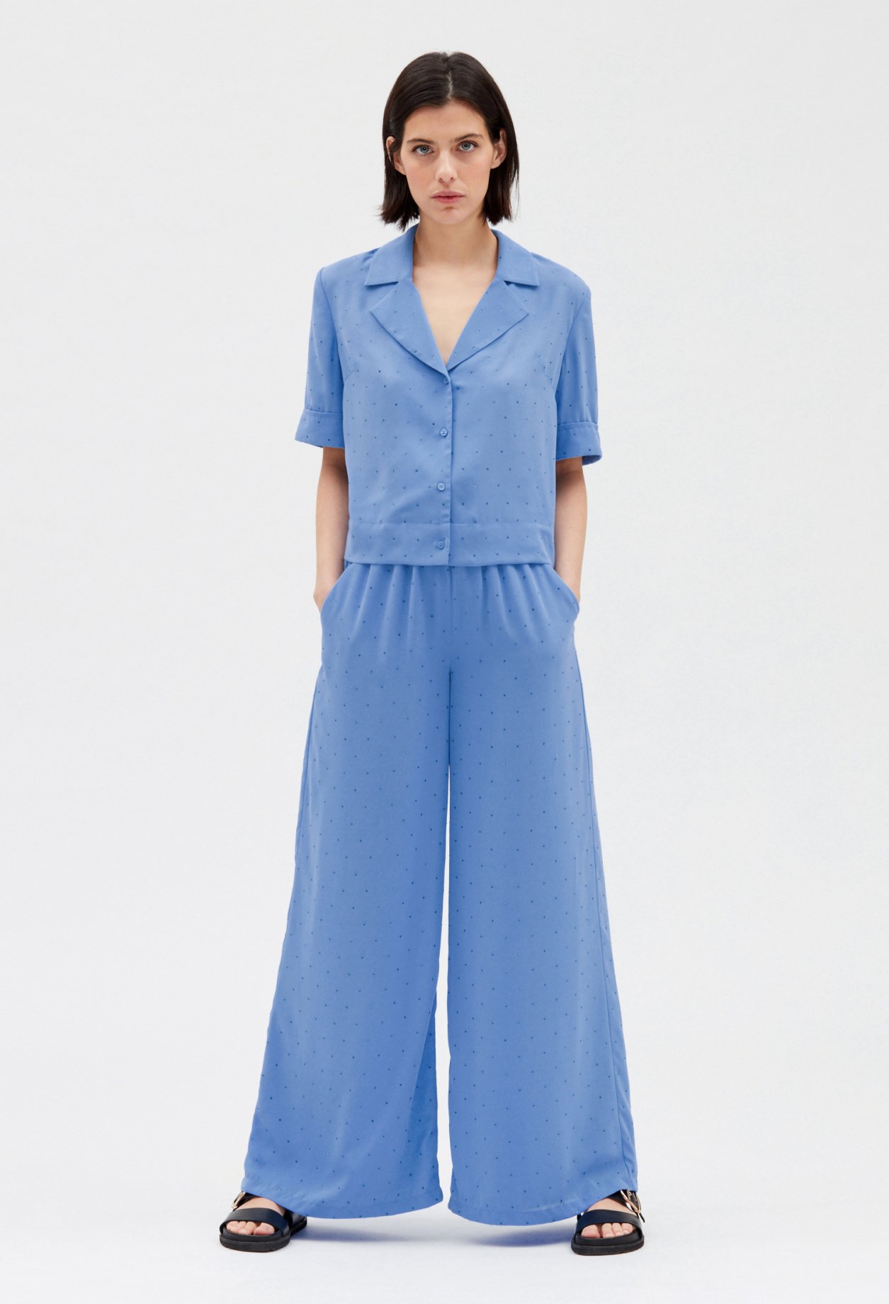 Pantalon strasse bleu ciel
