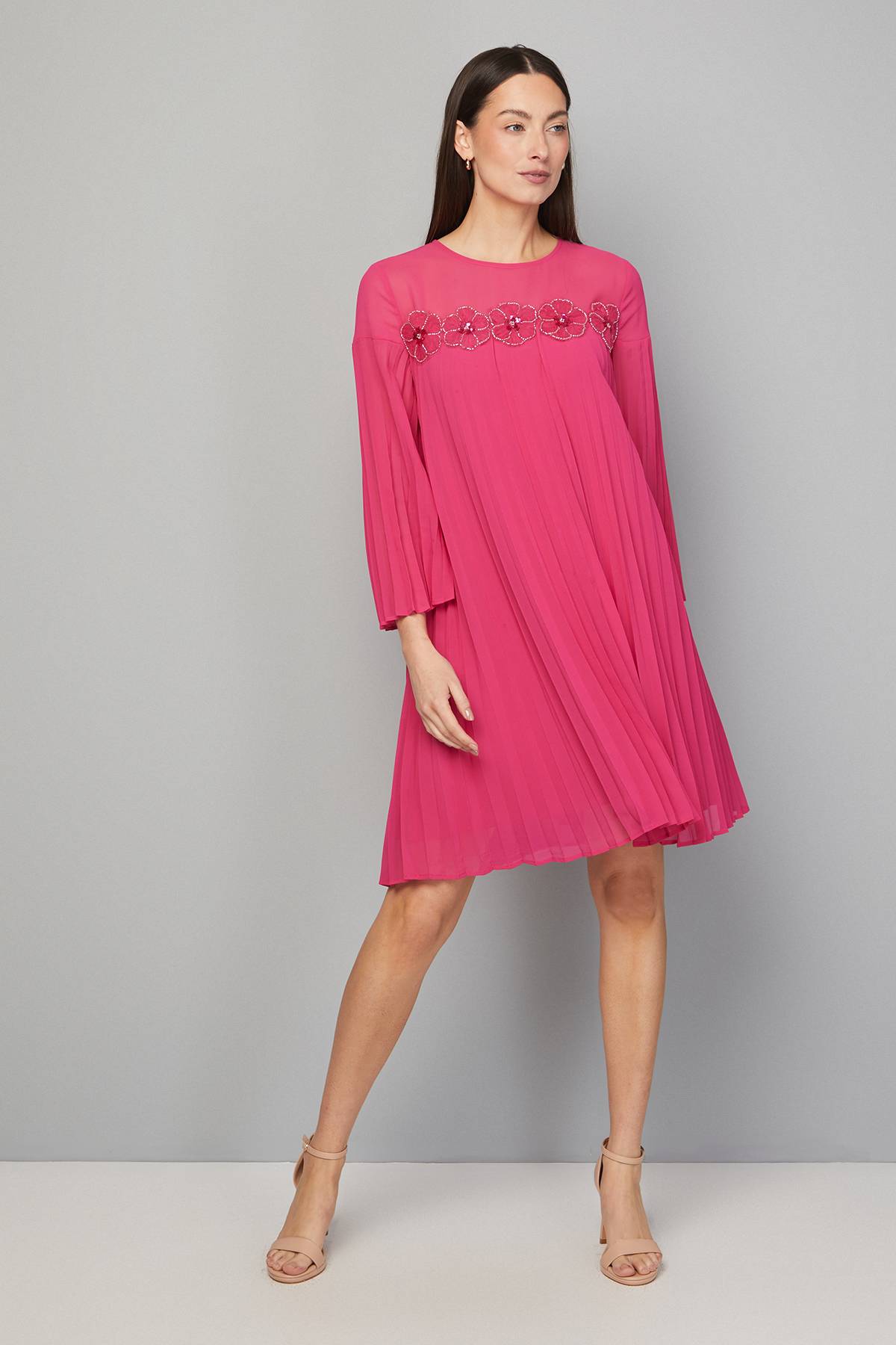 Wallis Robe Droite Plissée à Garniture Florale