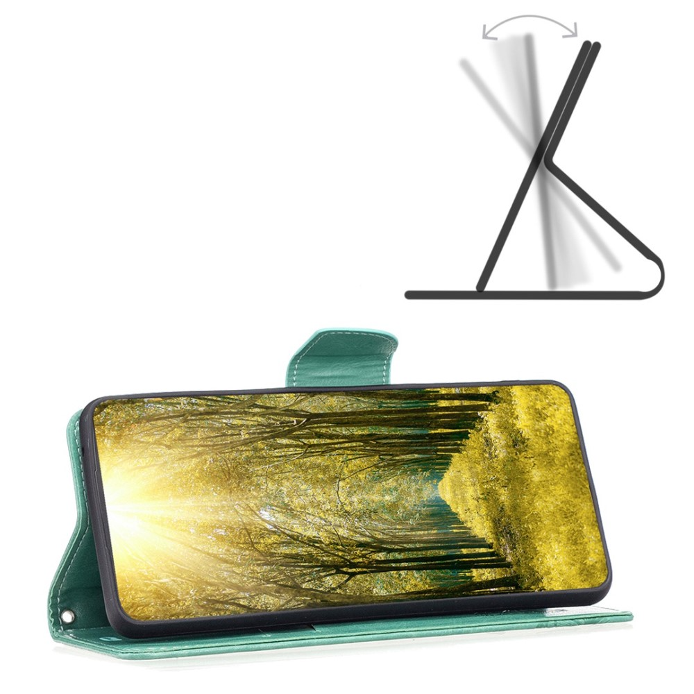 iPhone 14 Pro Max Leder Tasche mit Kartenfach   Handschlaufe Schmetterling - Türkis