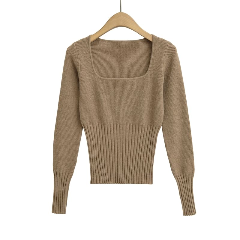 Ulark - Lange mouwen, vierkante hals, effen crop top