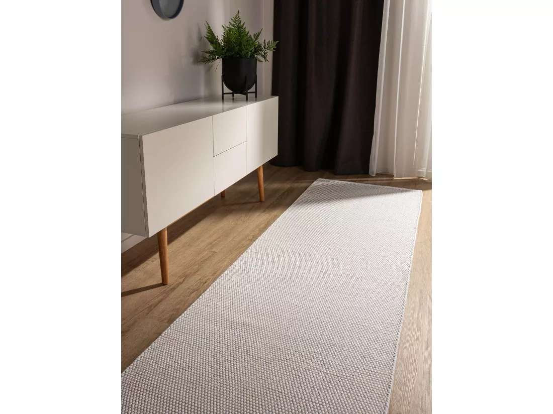 Tapis de couloir en coton tissé main Ron Blanc 80x300 cm