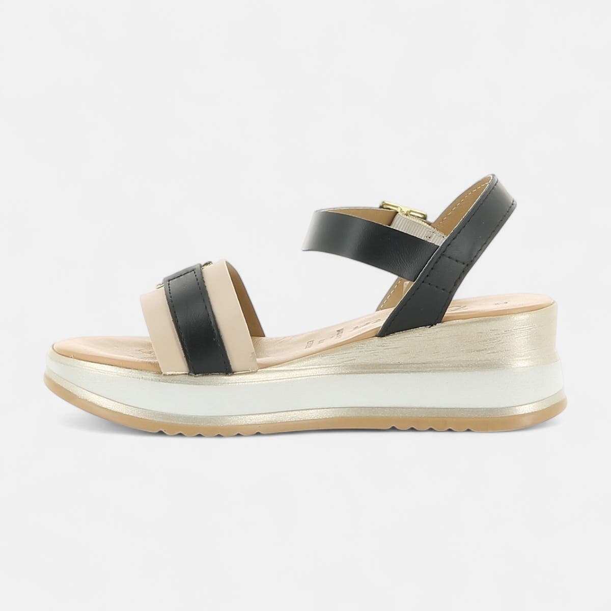Nu-pieds à talon compensé Femme en cuir noir