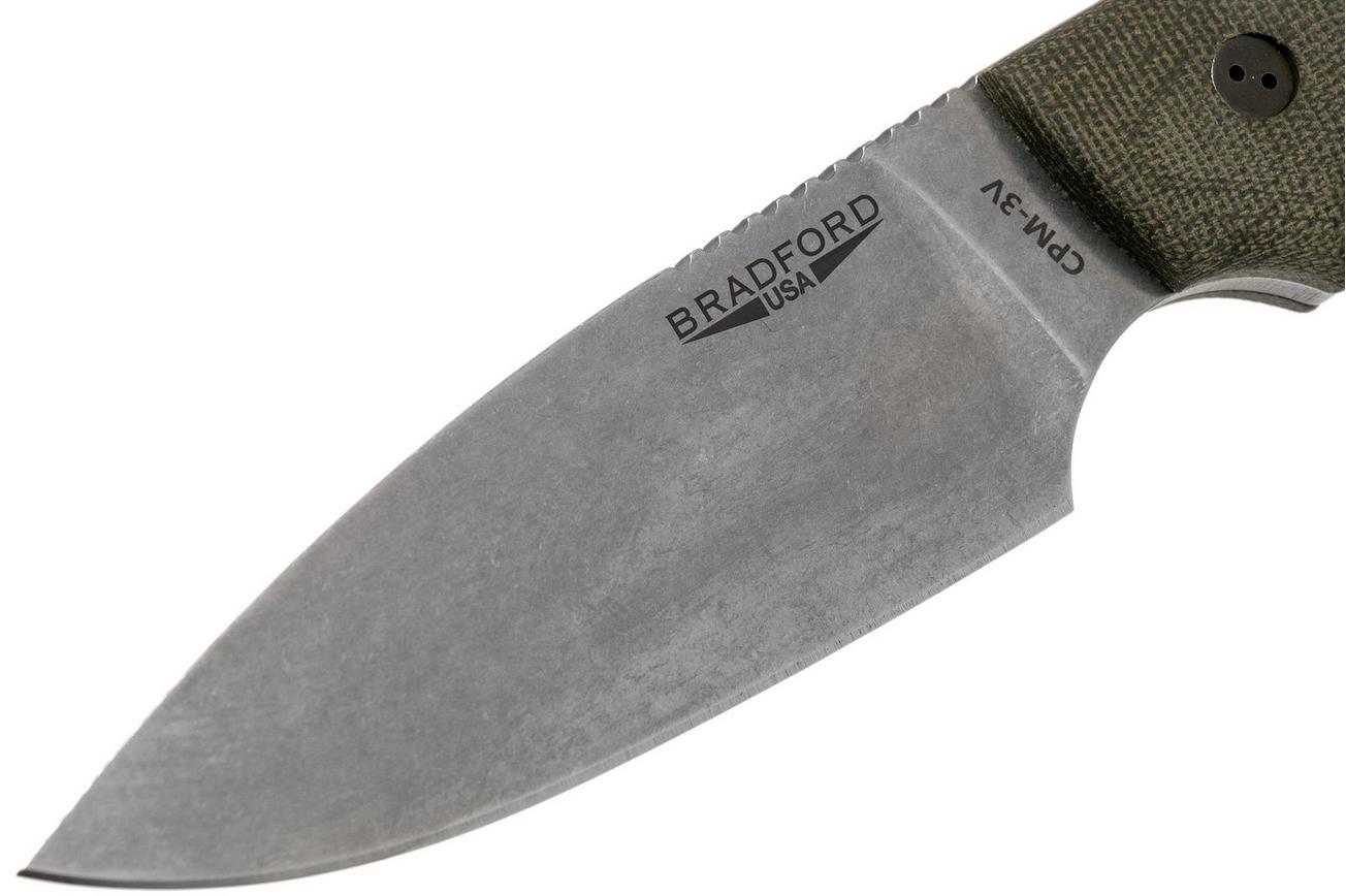 Bradford Guardian 4, 3D OD Green Micarta Guardian 4 CPM 3V, Full Flat Stonewashed 4FH-102-3V