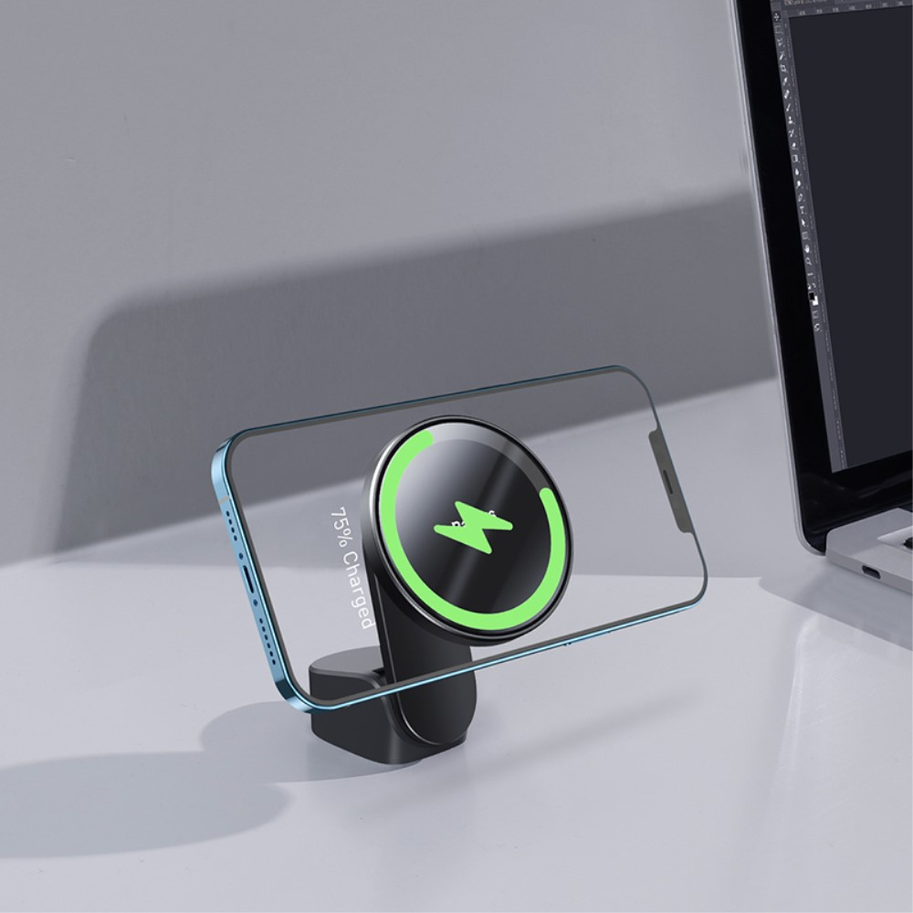 (15W) 2in1 MagSafe Auto KFZ Halterung Ladegerät für Lüftungsgitter   Armaturenbrett Qi Wireless Fast Charging Ladestation - Schwarz