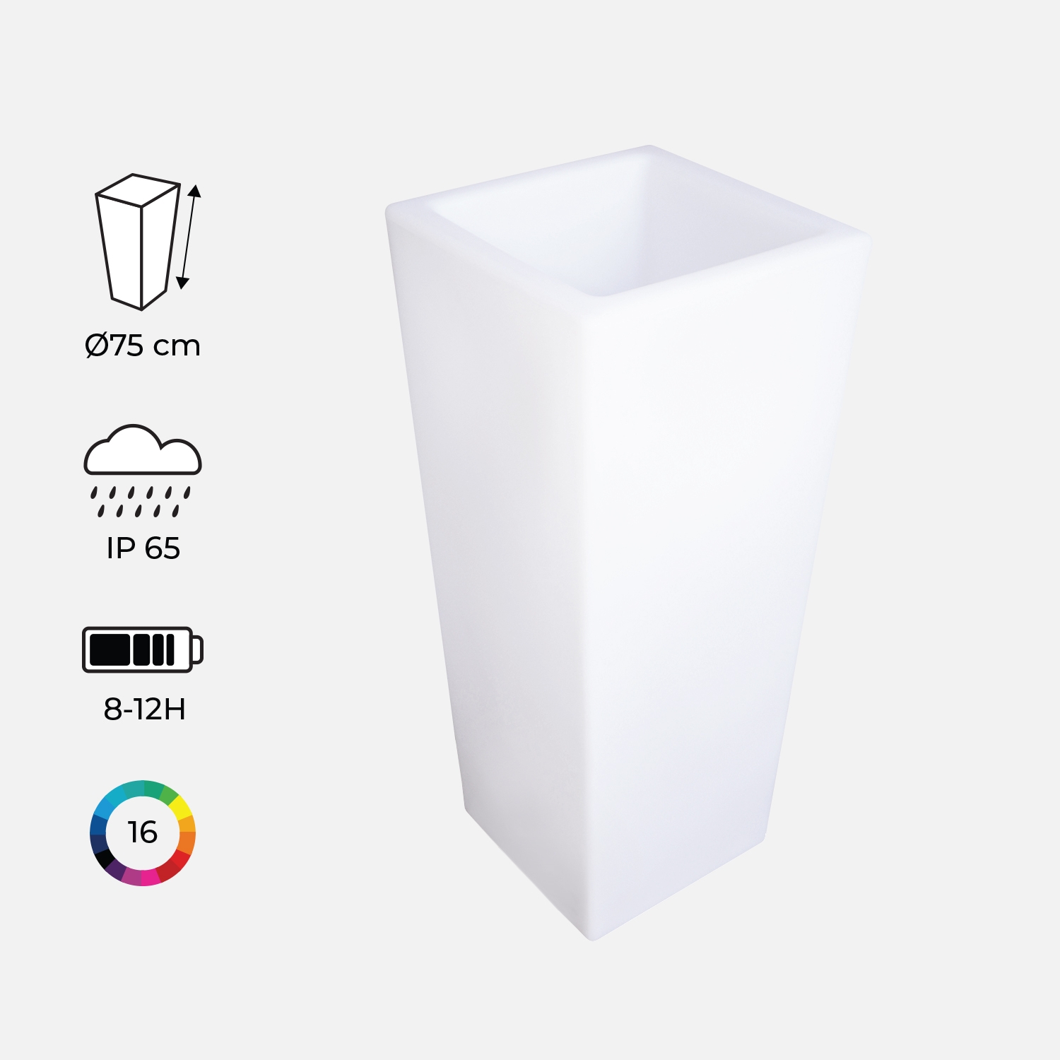Vase led 75cm - pot de fleurs décoratif lumineux. 16 couleurs. 75cm. Rechargeable. Télécommande