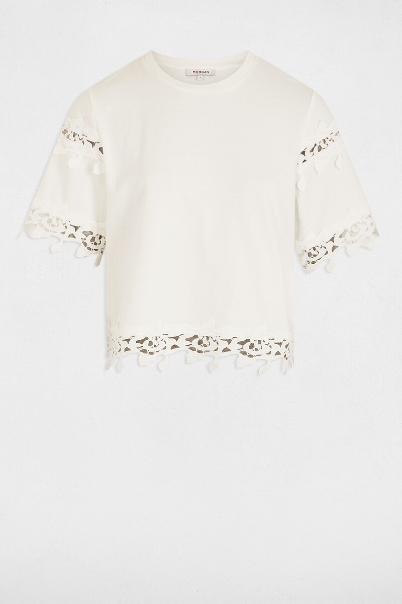 MORGAN<br>Camiseta de manga curta com detalhes em guipure
