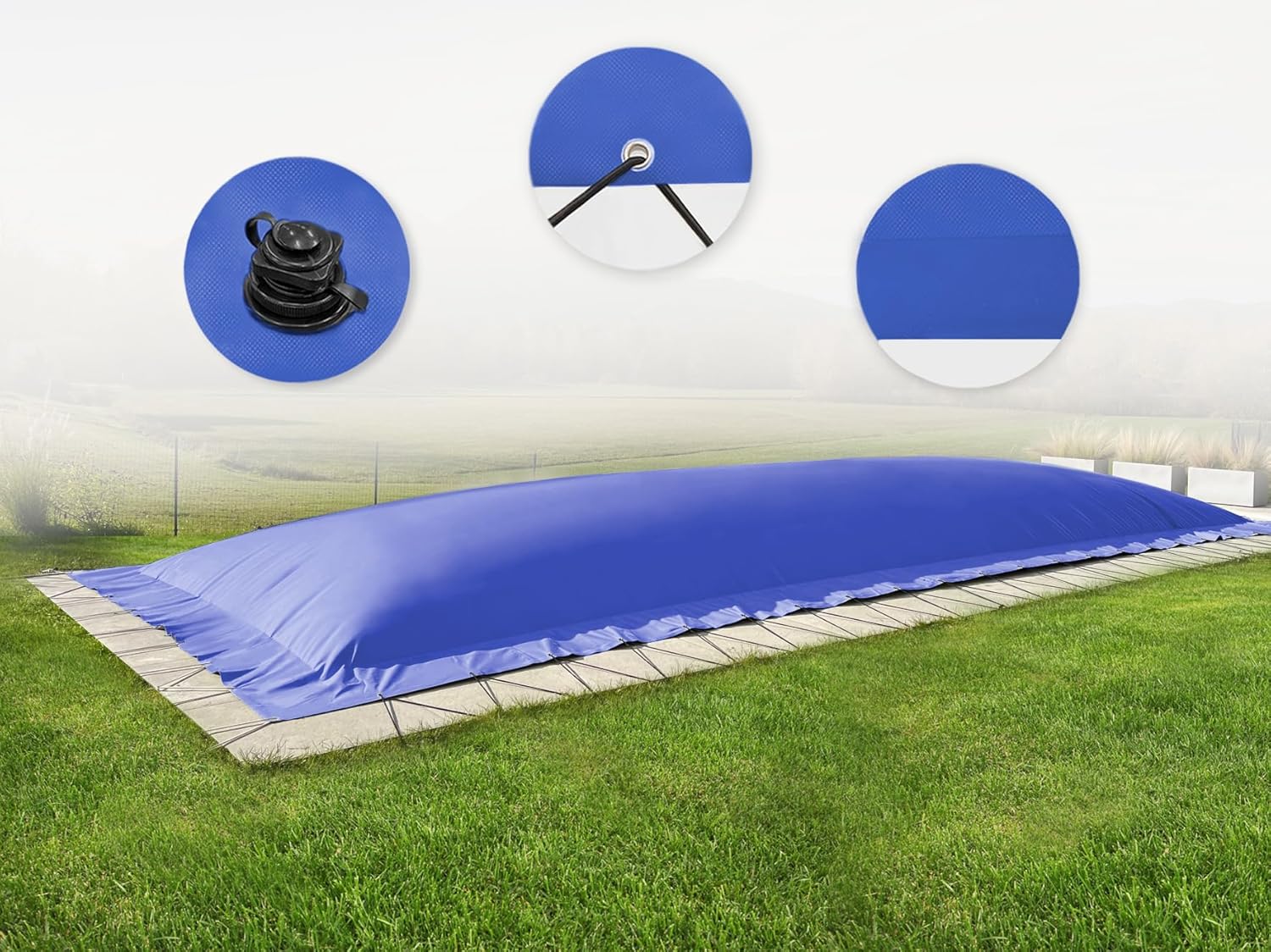 AirDeluxe Rechteckige aufblasbare Poolplane Schwimmbad Abdeckung aus LKW Plane, Winter Poolabdeckung (6m x 3m, Blau)