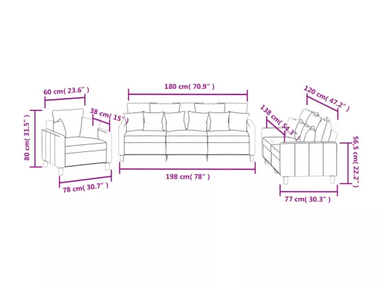 Ensemble de canapés 3 pièces coussins gris foncé tissu
