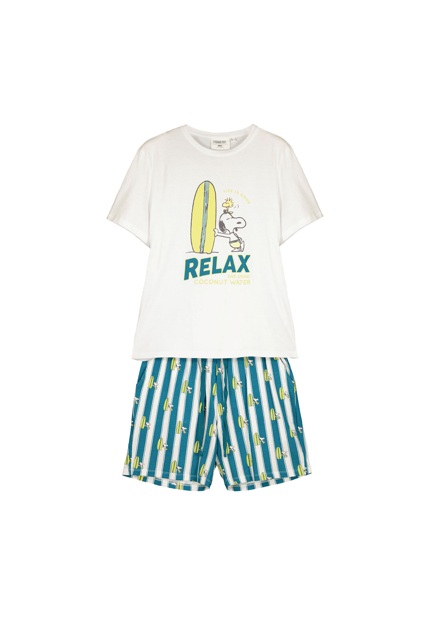 Pijama curto masculino 100% algodón Snoopy surf - bege
