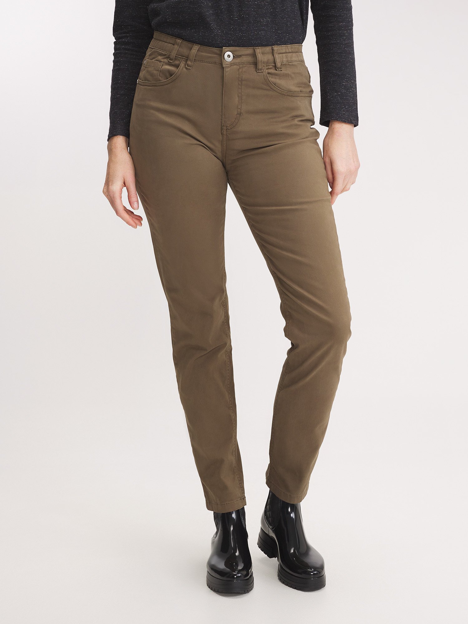 Pantalon Femme Coton Stretch Ceinture Elastique Kaki