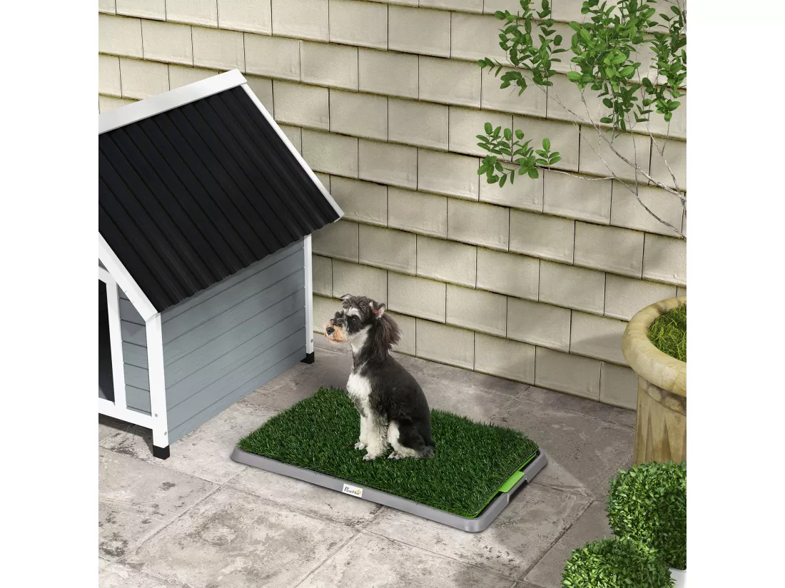Toilette pour chien litière avec 2 tapis en gazon artificiel avec bac pour l'apprentissage de la propreté à l'intérieur et à l'extérieur, tapis d'entraînement pour Animaux, 67 x 41 cm