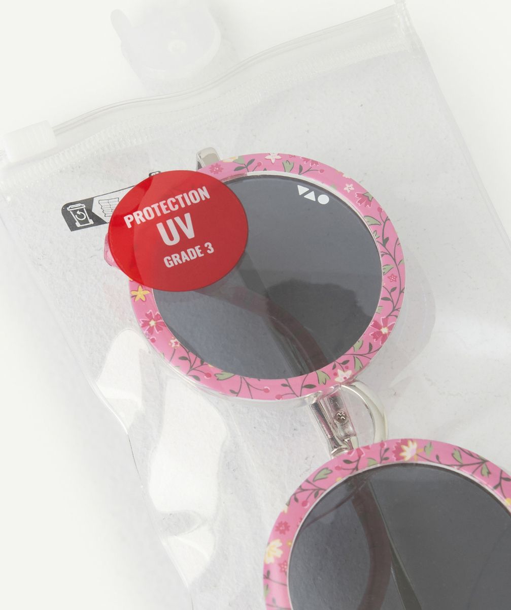lunettes de soleil fille rondes roses avec imprimé à fleurs