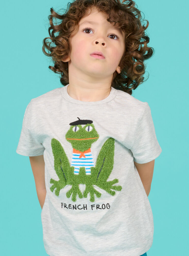 T-shirt gris chiné avec animation grenouille enfant garçon