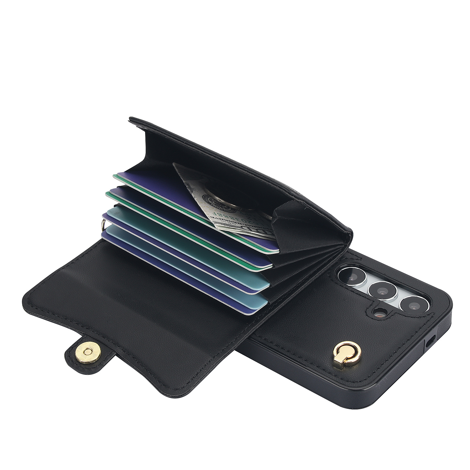 Samsung Galaxy S24 Necklace Leder Schutz Hülle mit Kartenfach   Handykette (140cm) - Schwarz