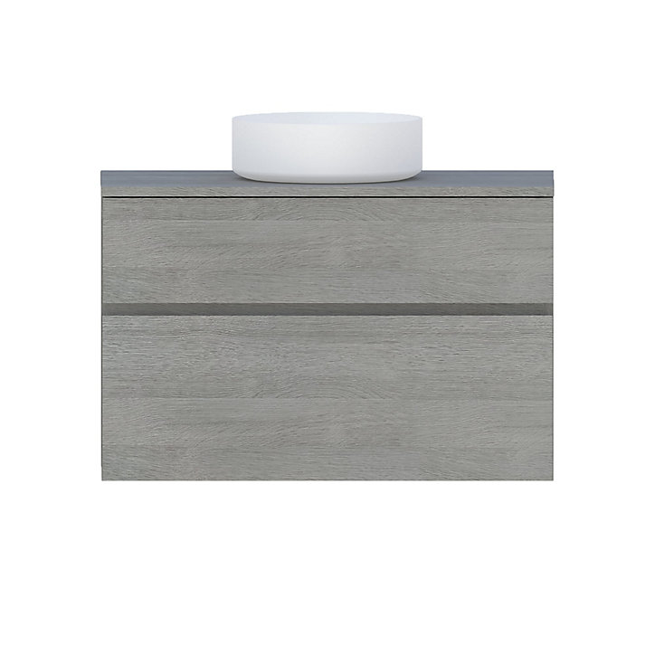 Meuble sous-vasque faible profondeur à suspendre Calao aspect chêne clair 90 cm + plan de toilette