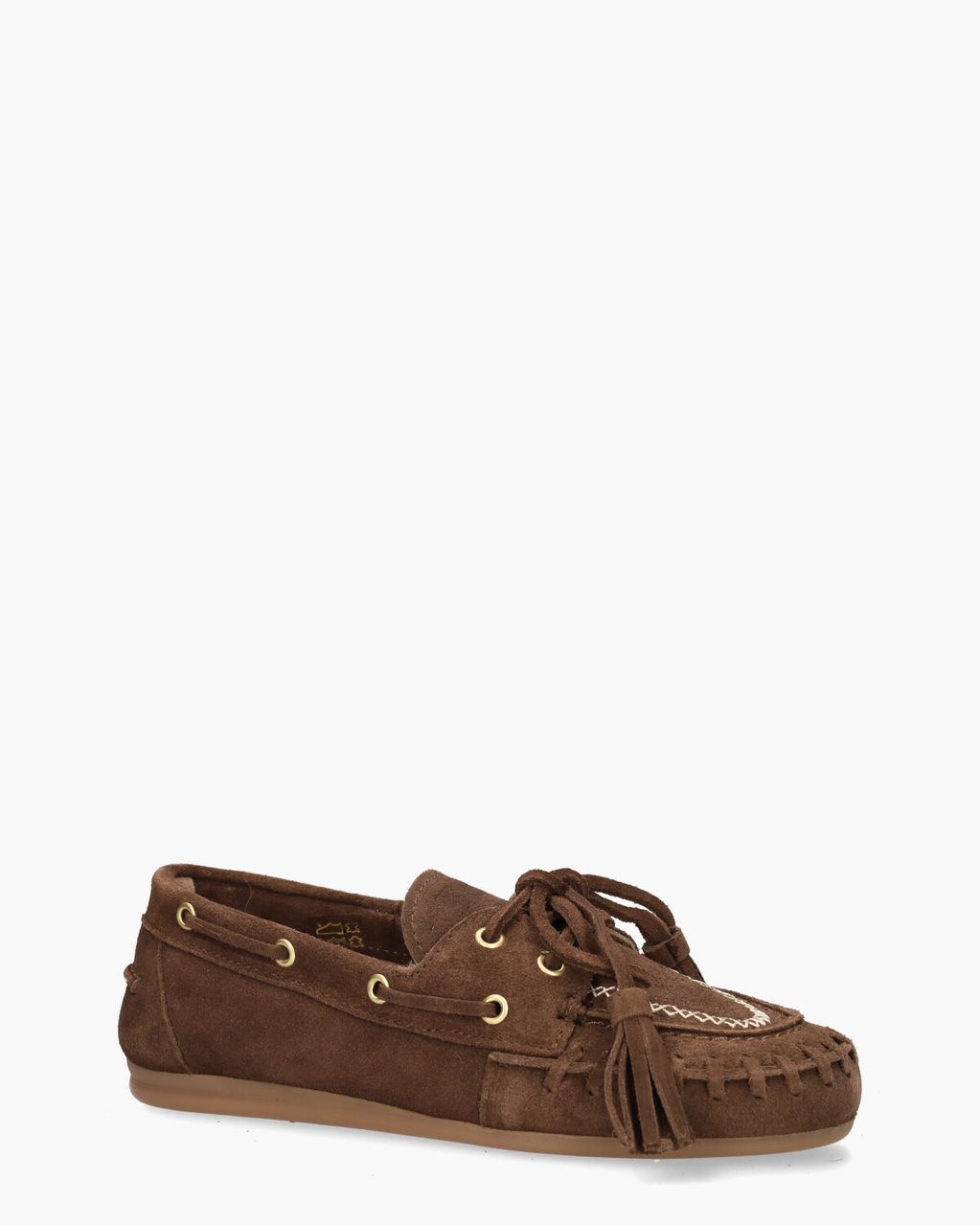 Posa Boat Loafer Fringe Brushed Donkerbruin Dames Veterschoenen