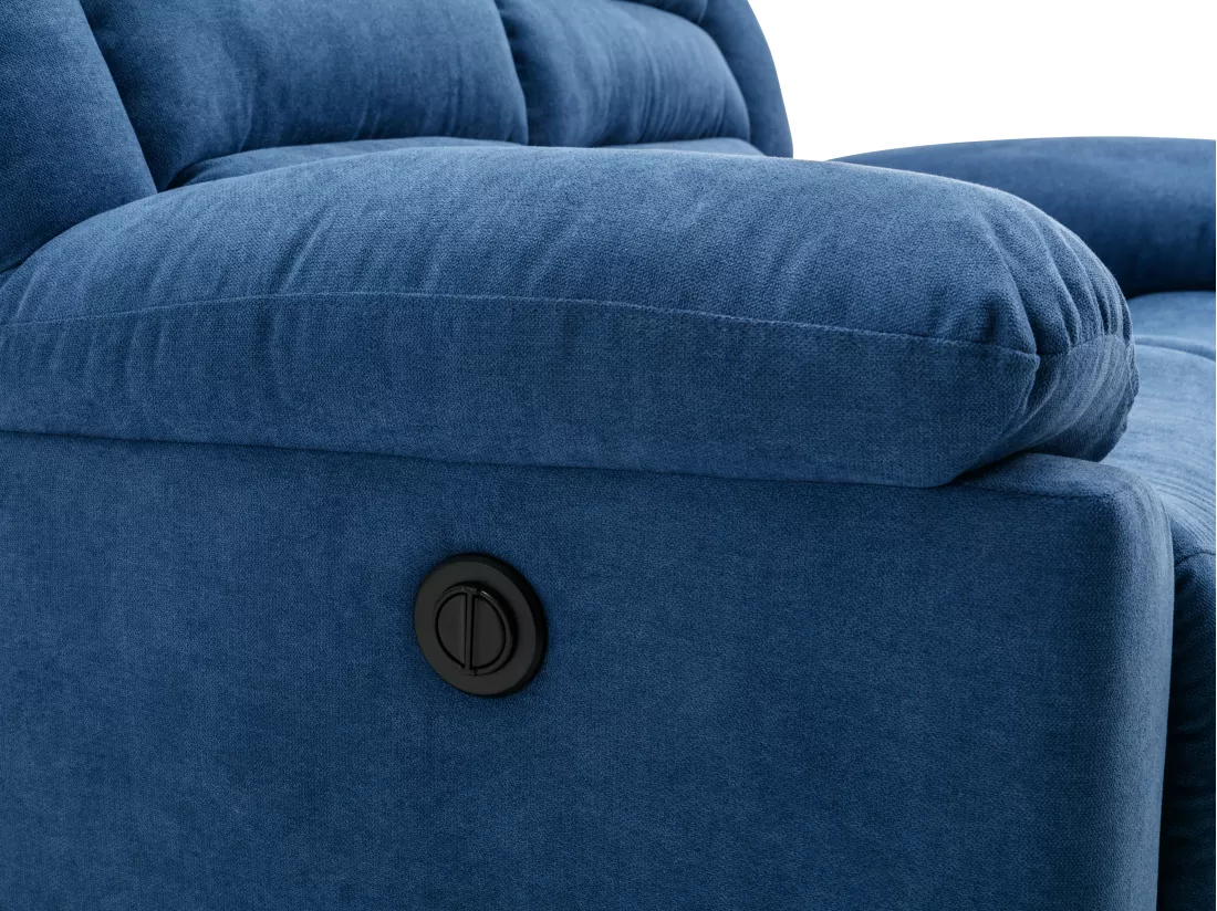 Canapé 3 places, 2 places et fauteuil relax électrique en tissu bleu BUROLO