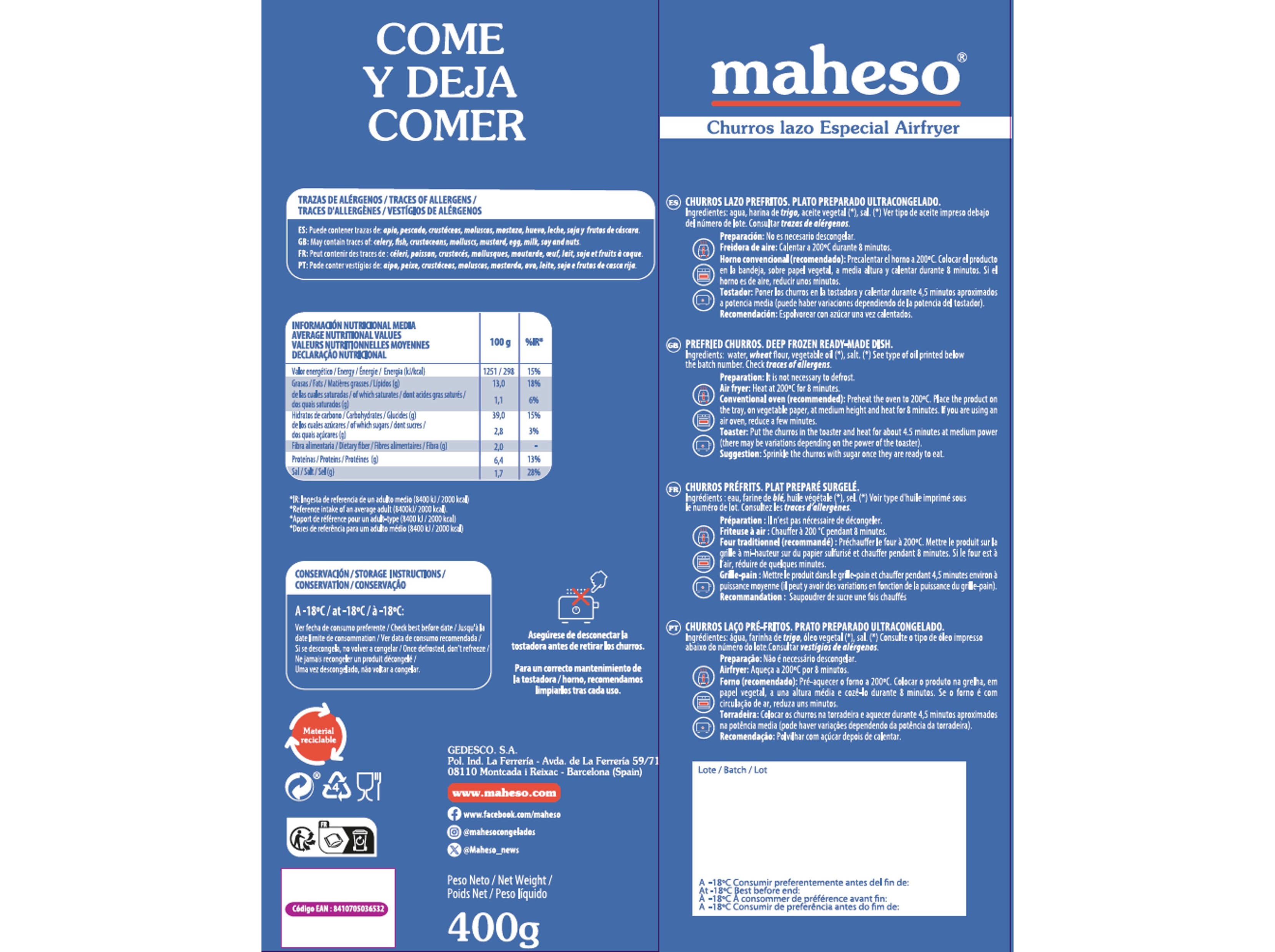 CHURROS MAHESO LAÇO PARA FORNO 400G