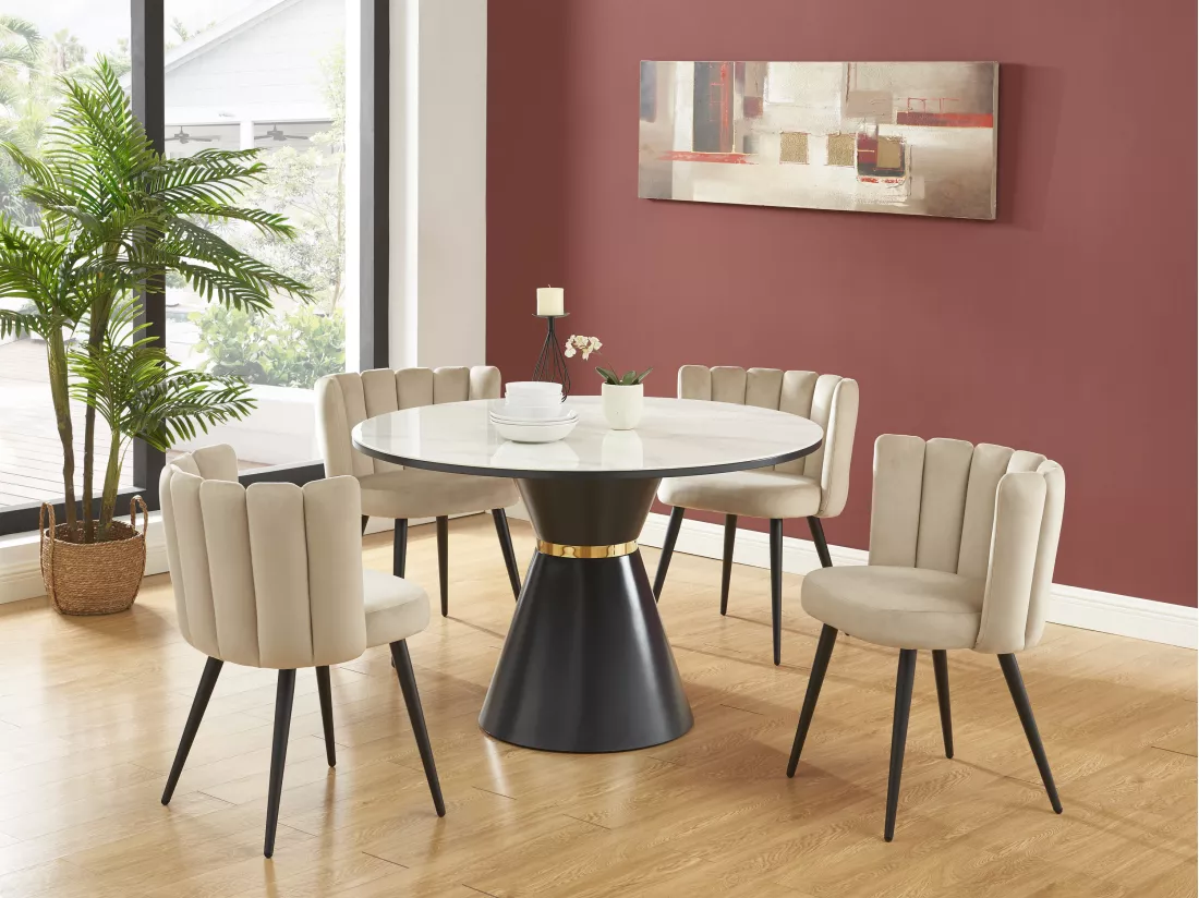 Lot de 6 chaises en velours et métal noir - Beige - PRANILA de Pascal MORABITO