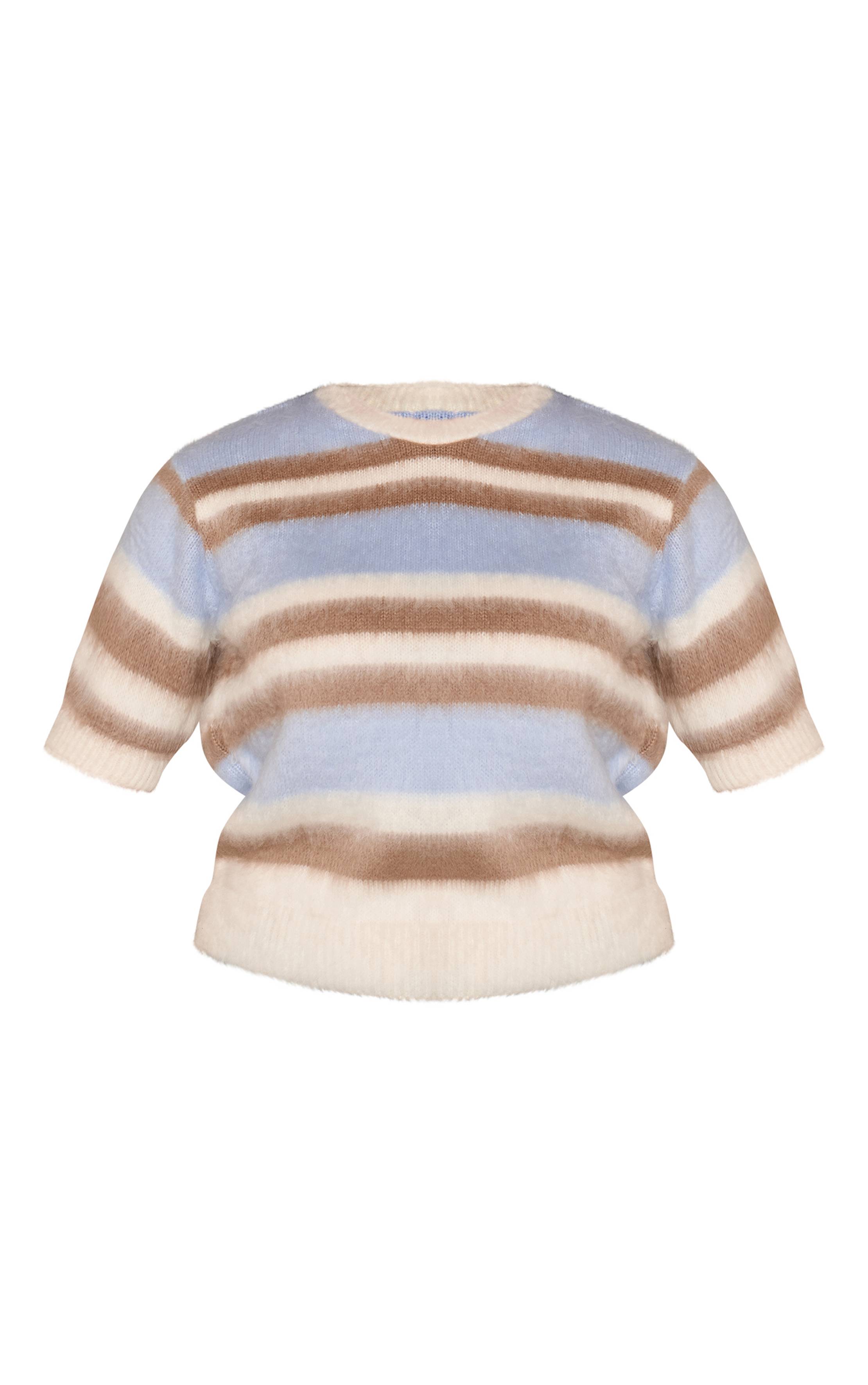Gris T-shirt Grande Taille À Rayures Brossé