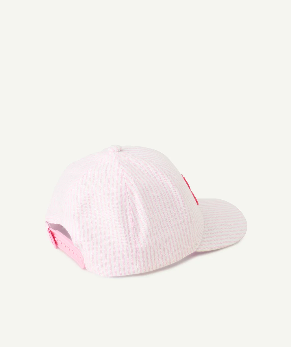 casquette bébé fille rayé rose et blanc avec message brodé family forever