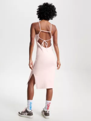 Vestido midi justo com amarração nas costas