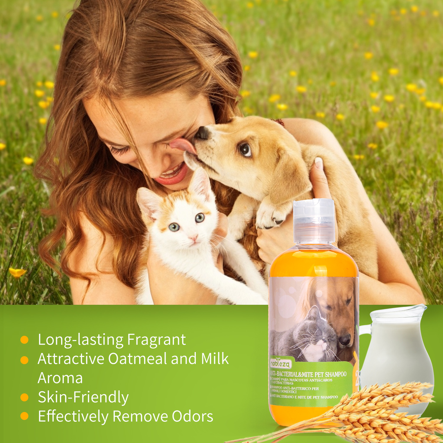 Nobleza – Shampoo antipulgas e ácaros para cães e gatos – Seguro e não irritante (250ml)