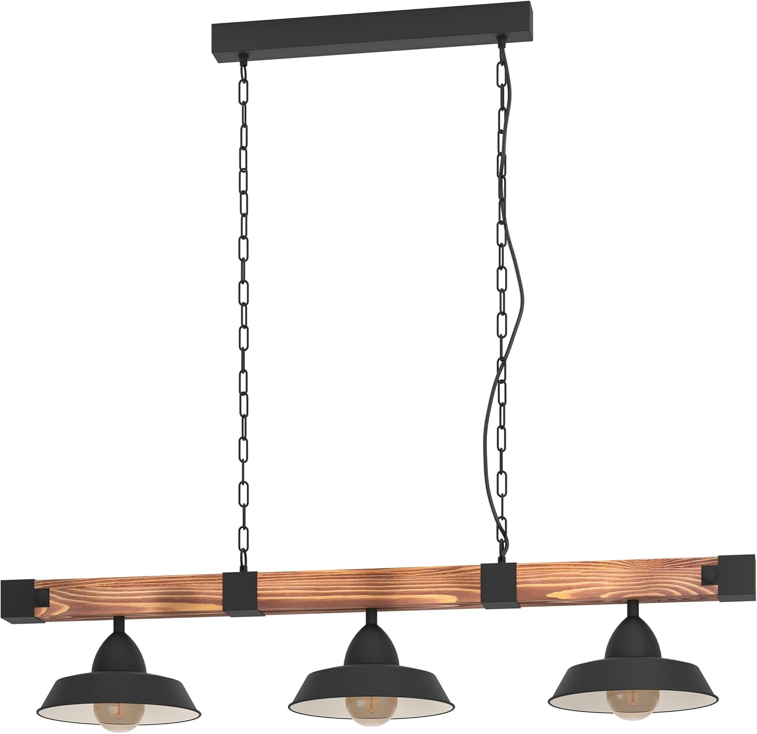EGLO Hängelampe Oldbury, 2 flammige Vintage Pendelleuchte im Industrial Design, Pendellampe aus Stahl und Holz, Farbe Schwarz, braun rustikal, E27, 118 cm, FSC zertifiziert
