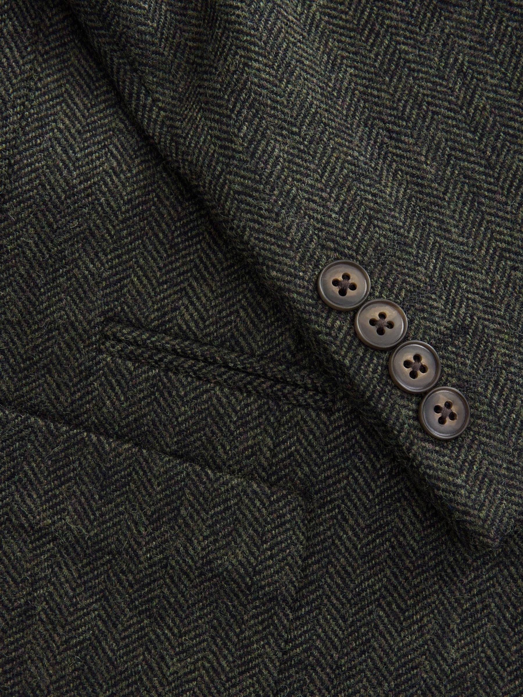 Kakigroen - Normale Pasvorm - Blazer met visgraatmotief en hoog wolgehalte