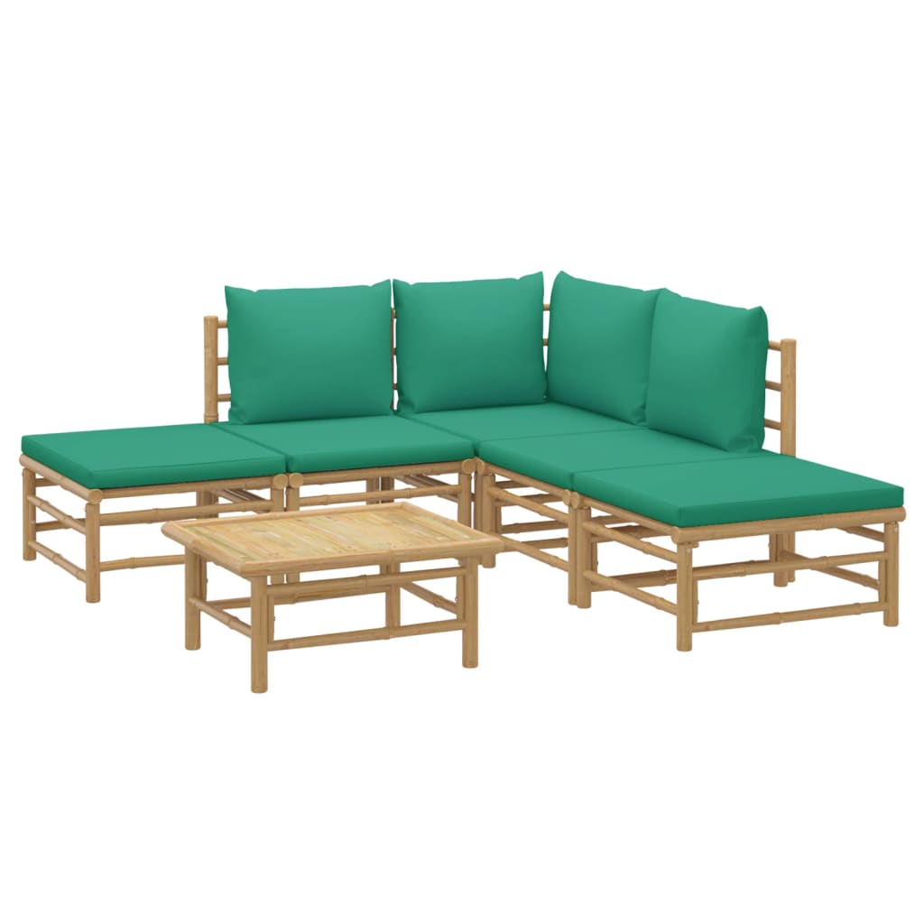 Salon de jardin meuble d'extérieur ensemble de mobilier 6 pièces avec coussins vert bambou