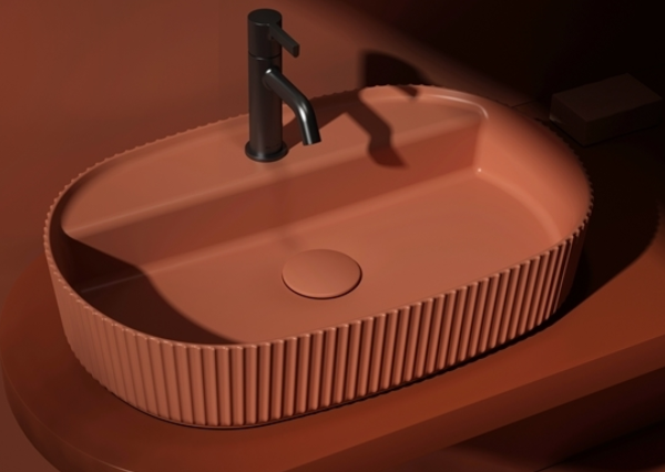 Isvea Sintesi waskom met ribbel en kraangat 60cm terracotta