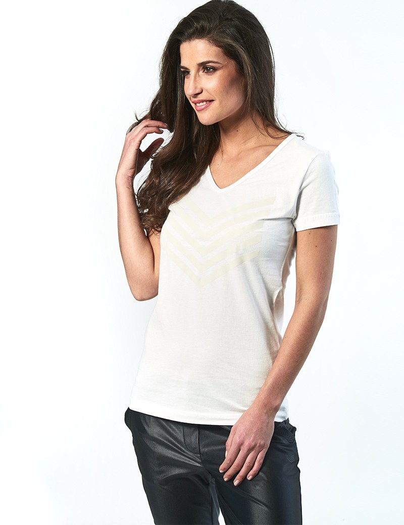 HBT HAILEY TOP COTON CHEVRONS BLANC