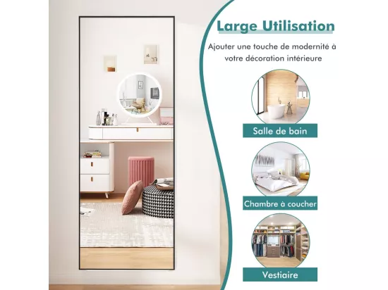 Miroir Mural avec cadre aluminium 150x4x56cm, HD Miroir en verre antidéflagrant, Miroir en Pleine Longueur pour Installation Horizontale ou Verticale, pour salle de bain, chambre, salon (Noir)