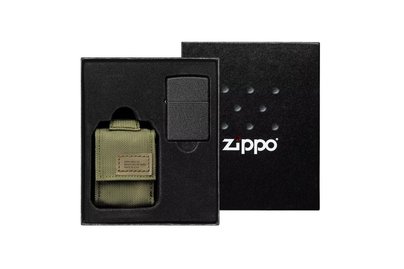 Zippo Tactical Green Pouch and Black Crackle Windproof 49400-000002, aansteker gift set