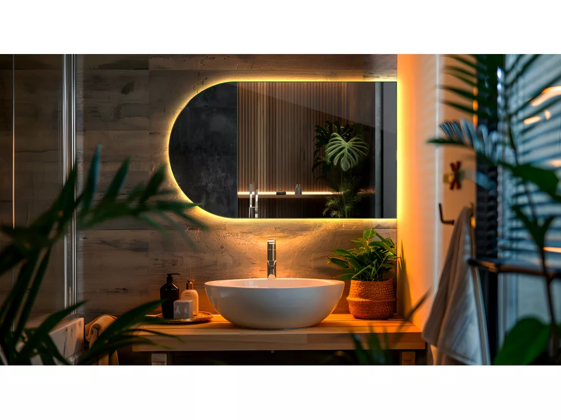 Miroir irrégulier minimaliste Semi-Ovale 50 x 90 cm LED pour la salle de bain - lumière chaude