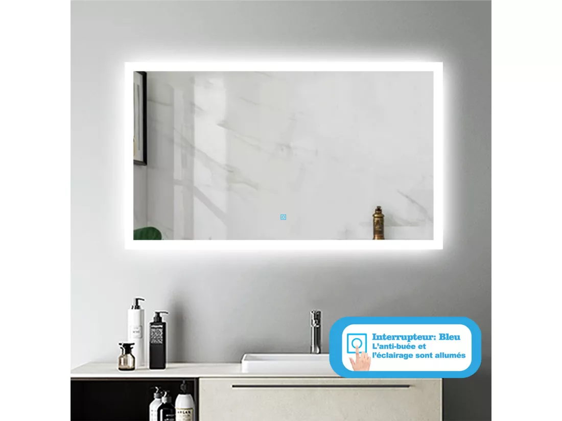 Miroir de Salle de Bain Anti-buée Miroir Lumineux LED Vertical ou Horizontal Blanc Froid + Interrupteur Tactile 120x70 cm