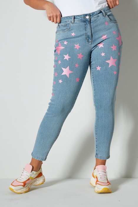 7/8-Jeans, Slim Fit, Glitzersterne, 3-Pocket