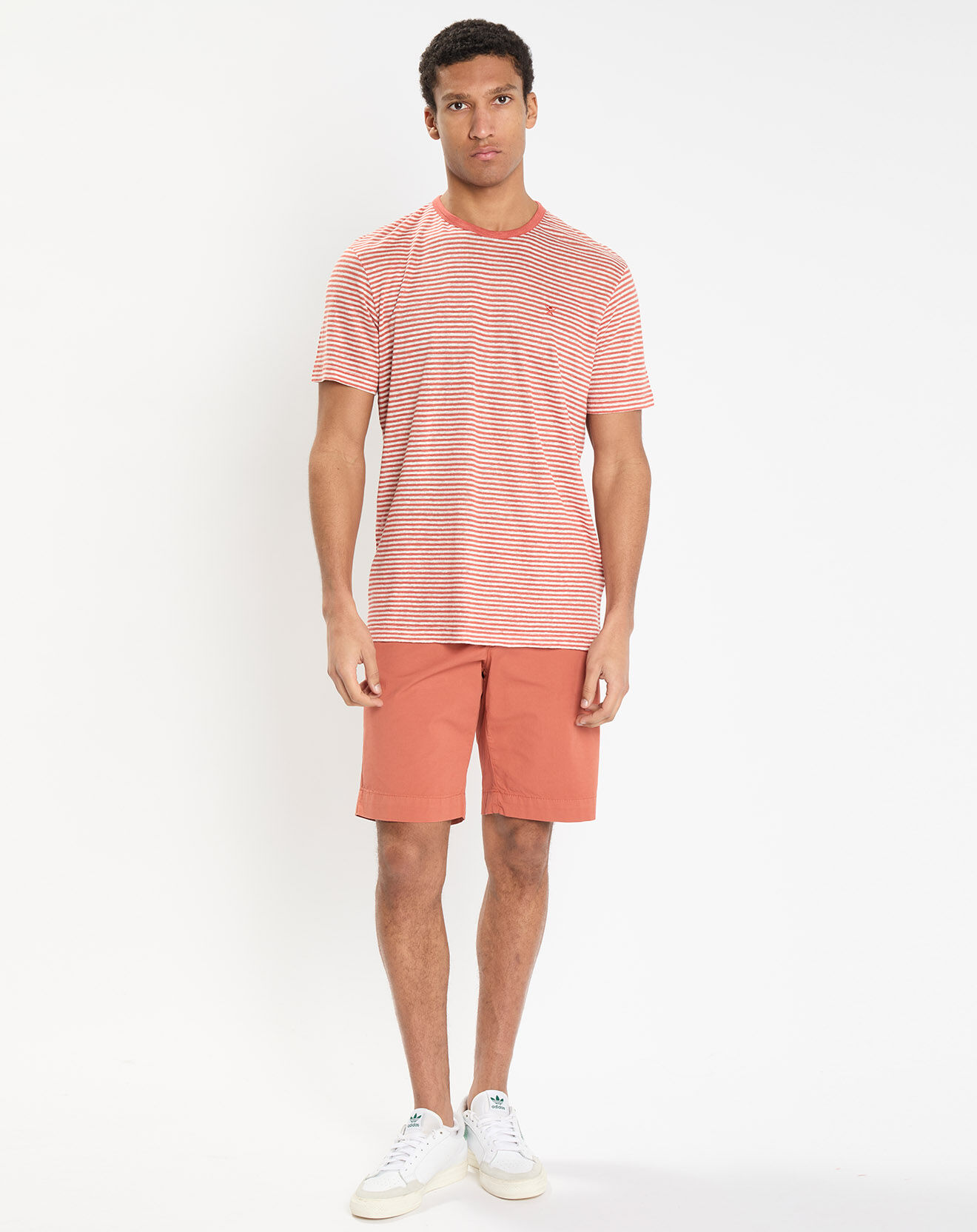 Hackett London T-Shirt 100% Lin Regular Fit Bat à rayures orange moyen