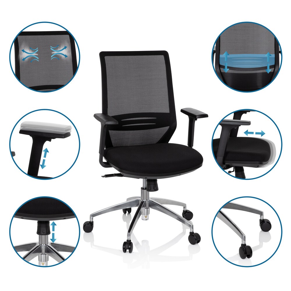 Profi Bürostuhl PROFONDO Stoff/Netzstoff mit Armlehnen (höhenverstellbar) hjh OFFICE