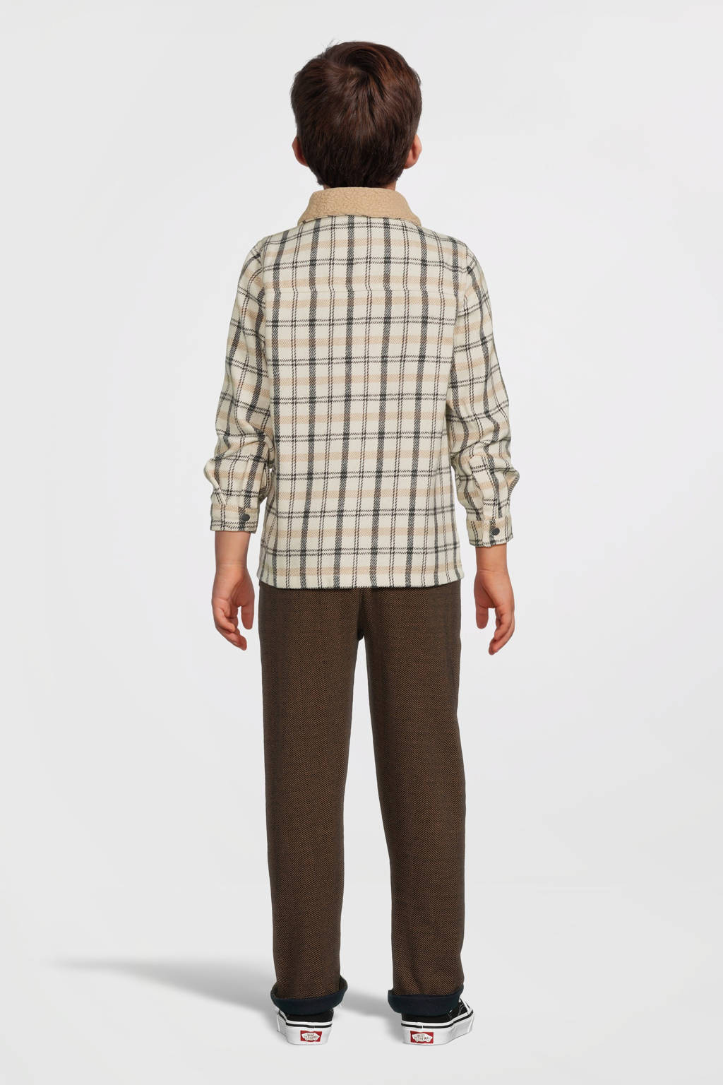 Quapi geruit flanellen overhemd DEXTER ecru/beige/donkerblauw