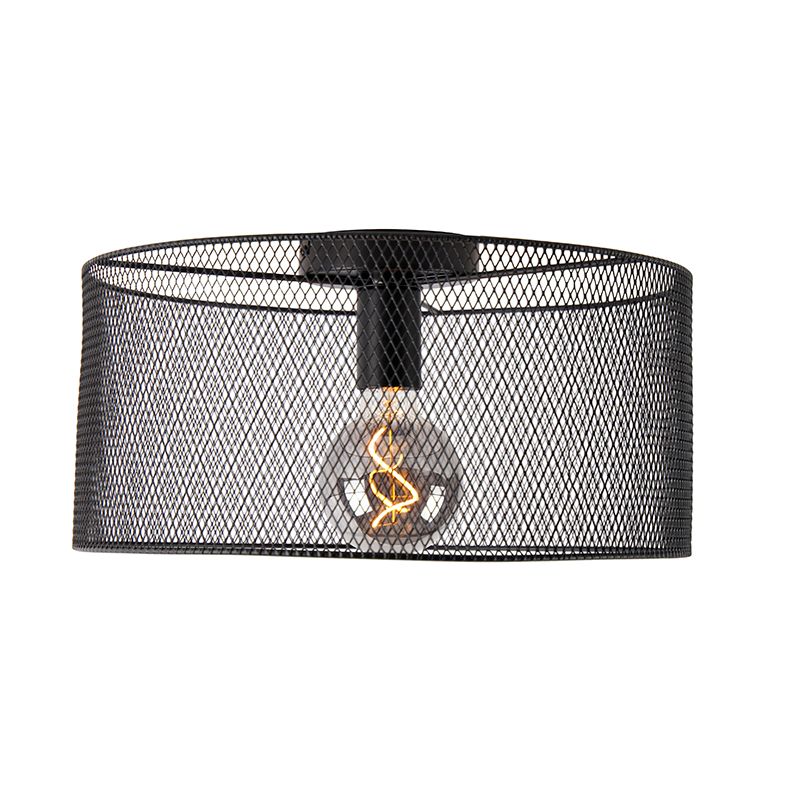 Industriële plafondlamp zwart - Drum Mesh