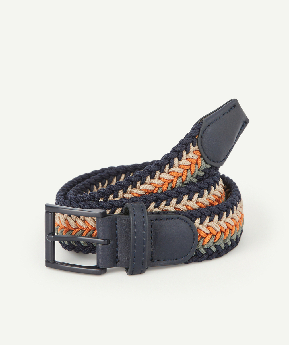 CEINTURE TRESSÉE ORANGE ET BLEU MARINE AVEC BOUCLE GARÇON