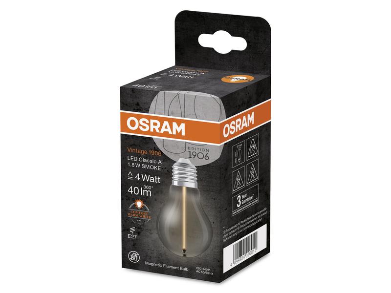 OSRAM Vintage 1906 LED CLASSIC A 1.8W, E27, Warmweiss LED-Lampen, klassische dekorative Lampen mit innovativer LED-«Gluewendel-Magnet»-Technologie